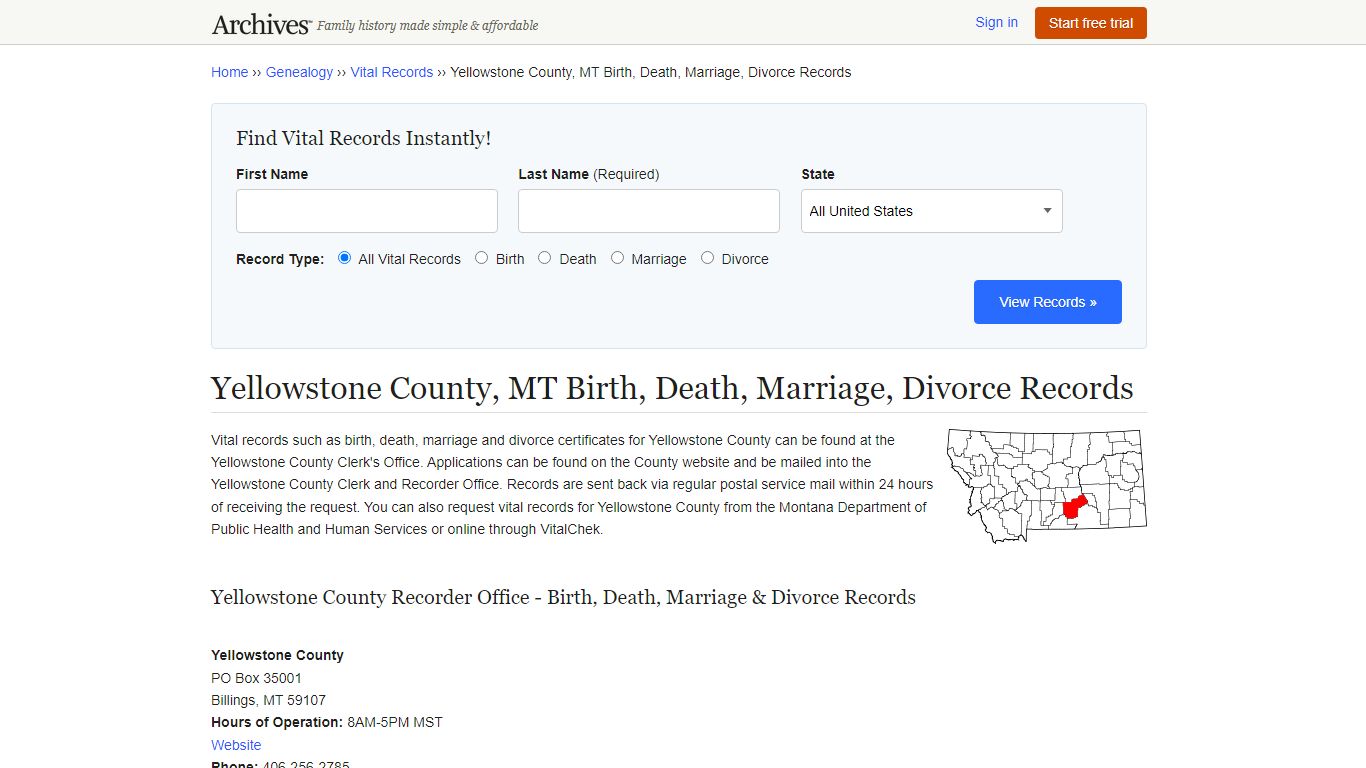 Yellowstone County, MT Birth, Death, Marriage, Divorce Records